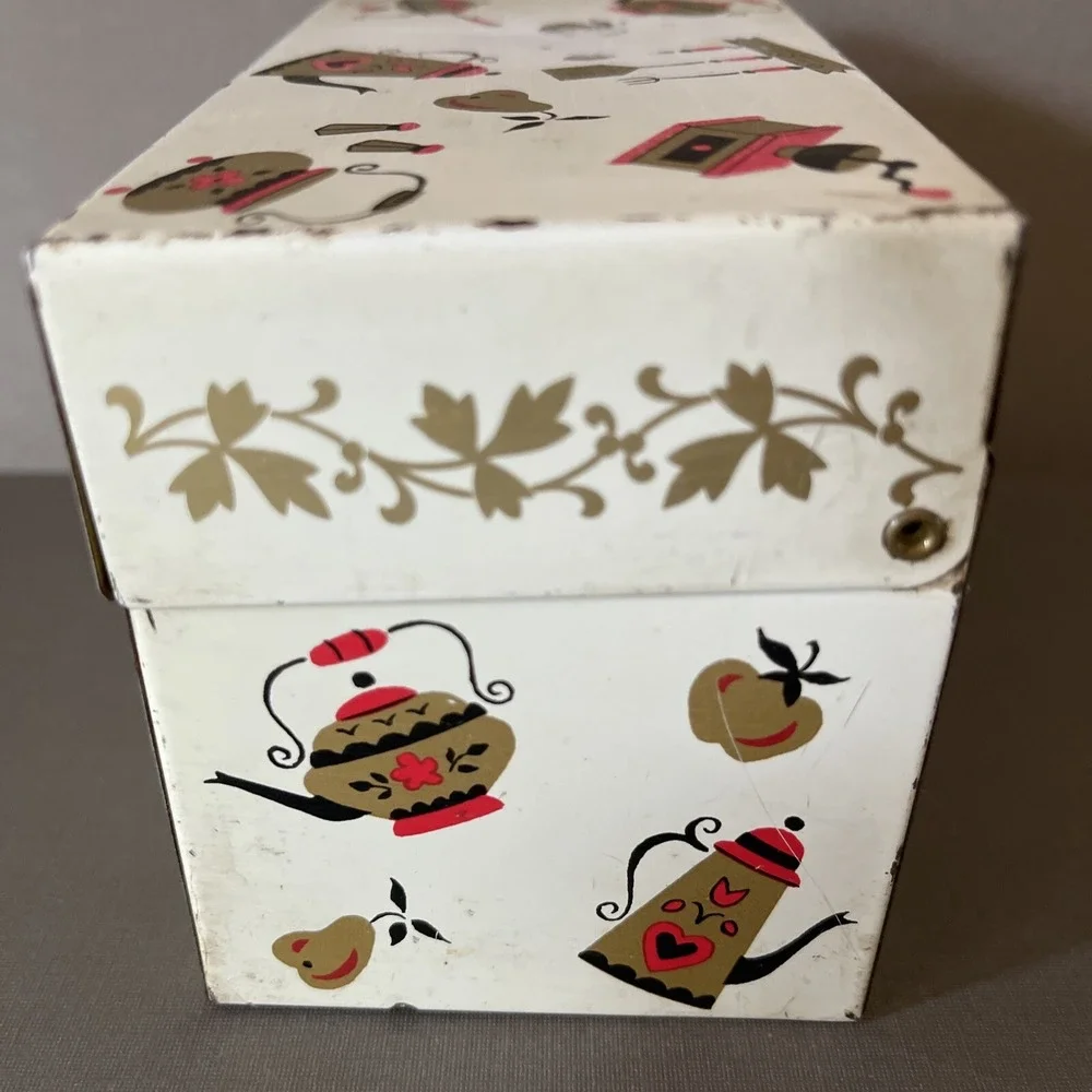 Vintage Metal Tin Recipe Box Midcentury Farmhouse Retro Kitchen Decor Gold‎